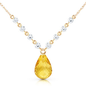 14K. SOLID GOLD NECKLACE WITH DIAMONDS & CITRINE (Yellow Gold)